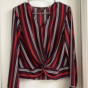 (Never wear) Express Long Sleeve Red & White Vertical Striped Blouse